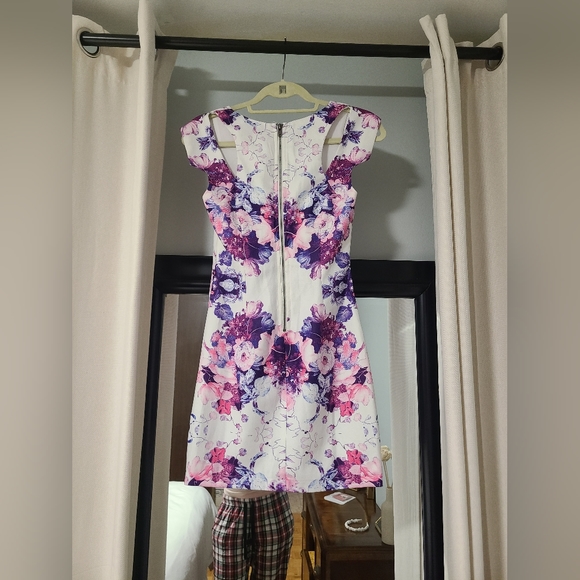 XENIA Pink Purple Floral Bodycon Dress 6 AU XS - Picture 4 of 5